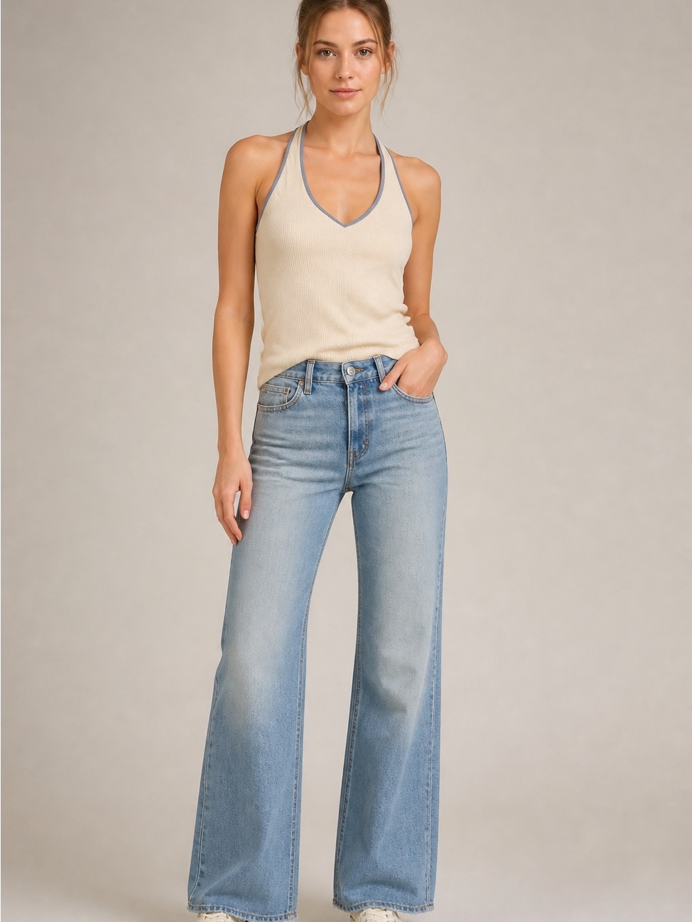 NWOT American Eagle Ribbed Halter in Light Blue